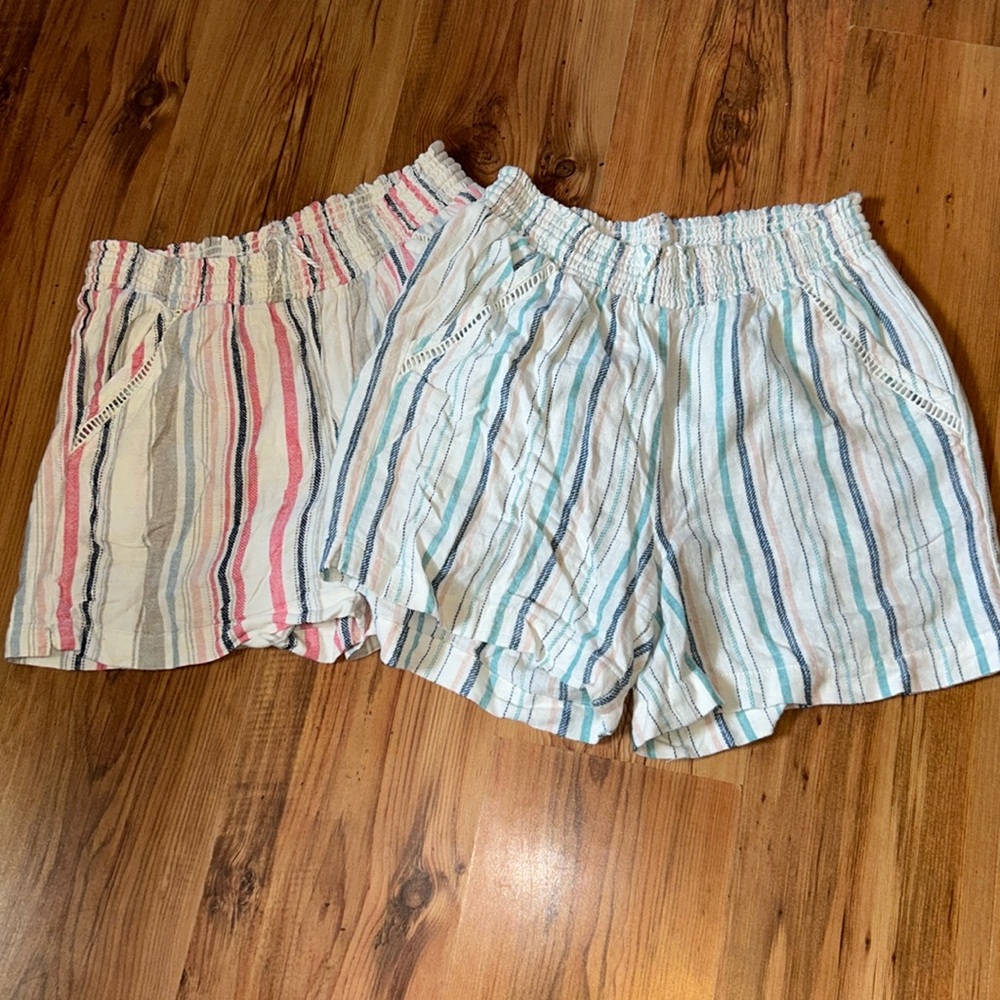 2 pairs of linen blend striped shorts